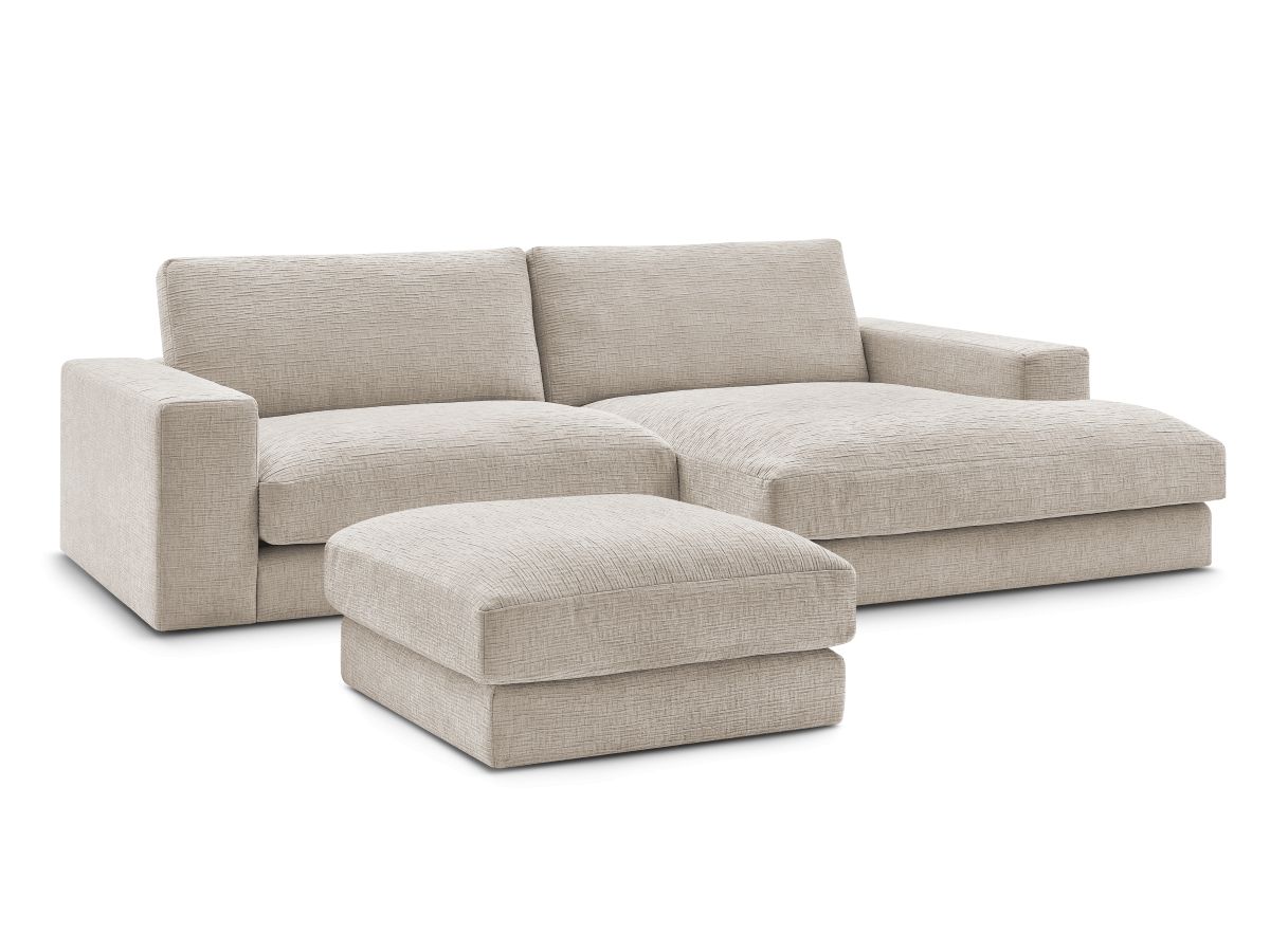 Bobochic Leonard Ecksofa mit Pouf 274 × 159 cm Strukturstoff Beige Ecke rechts