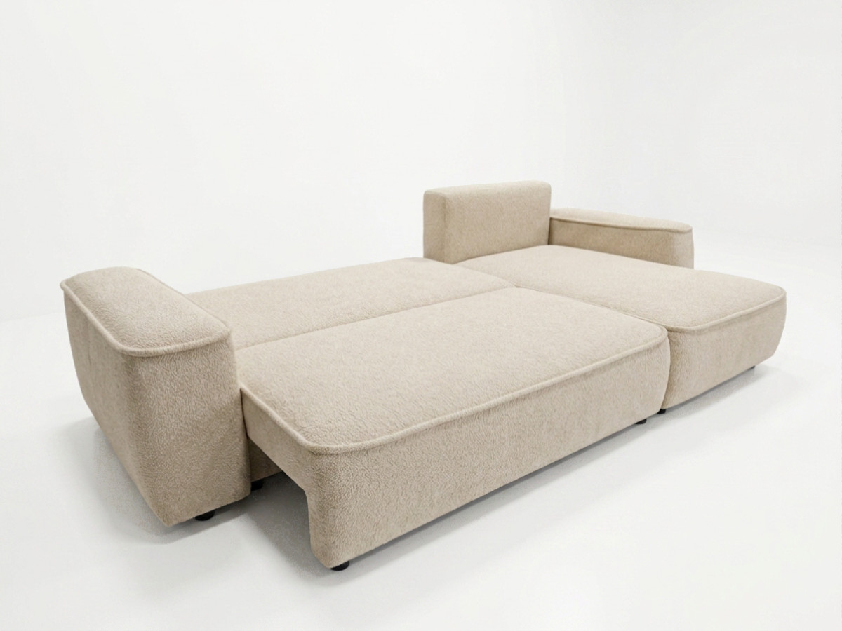 Bobochic Honore Ecksofa mit Schlaffunktion und Bettkasten Chenille Beige