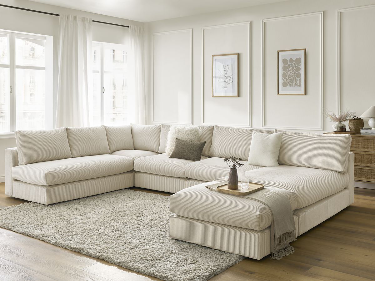 Bobochic Paris Ecksofa mit Pouf 369 × 167 cm Cordsamt Beige