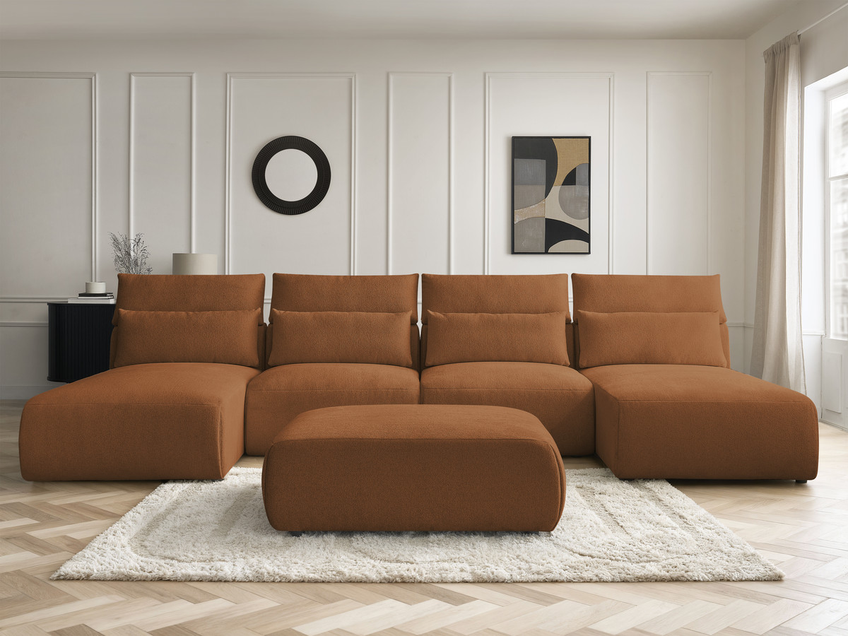 Bobochic Jana Wohnlandschaft mit großem Pouf Melange-Stoff Orange