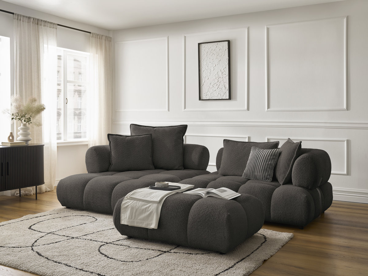 Bobochic Alya Ecksofa mit Pouf Bouclé-Stoff Braun Ecke links