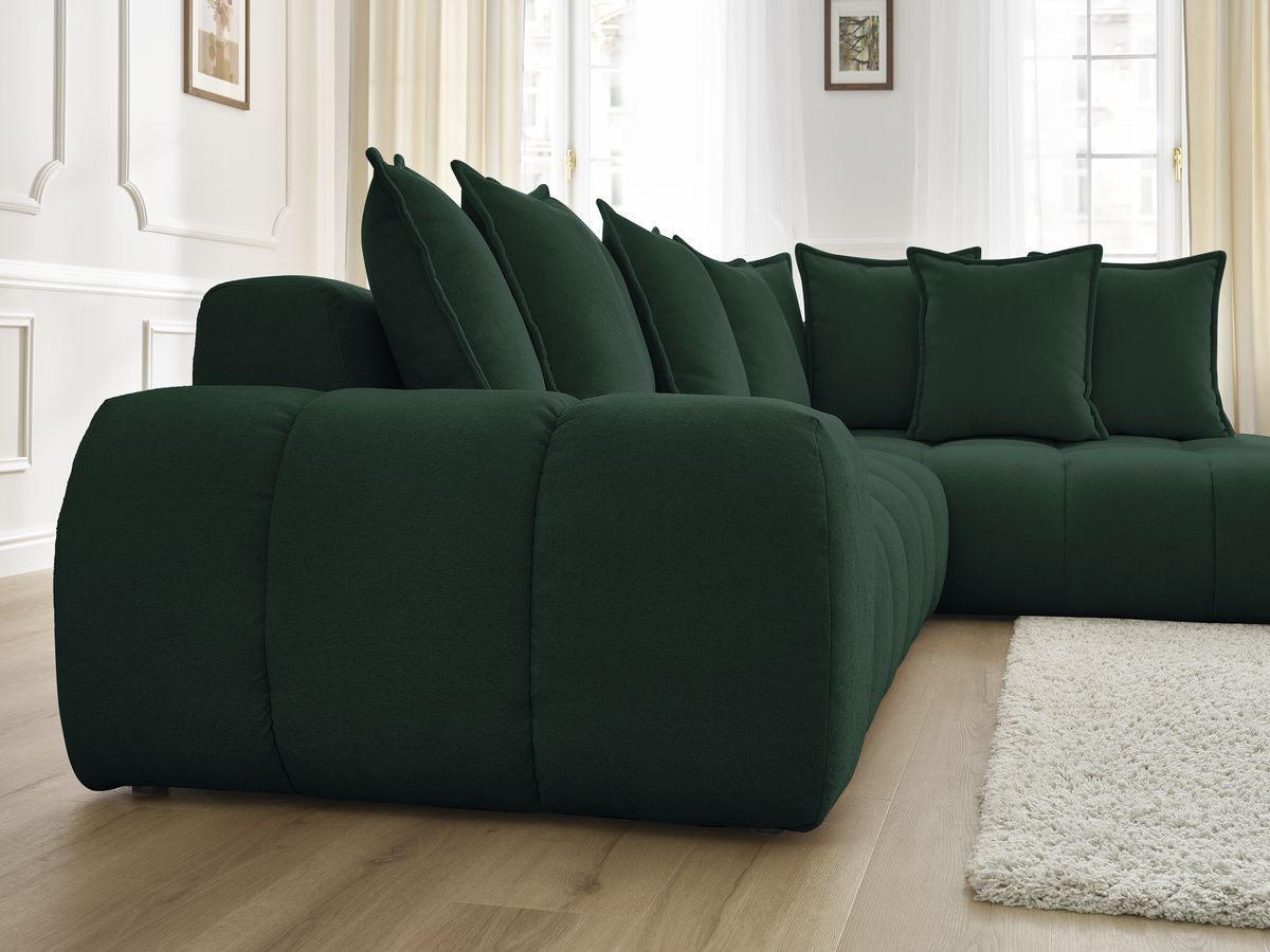 Bobochic Everest Ecksofa, 10 Kissen Strukturstoff Grün Ecke rechts