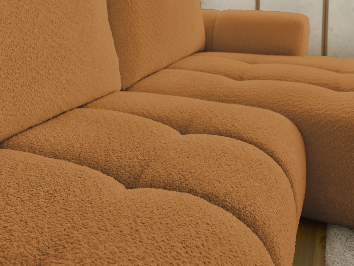Bobochic Fuji Ecksofa mit Schlaffunktion und Bettkasten und Pouf 292 × 160 cm Bouclé-Stoff Gelb Ecke rechts