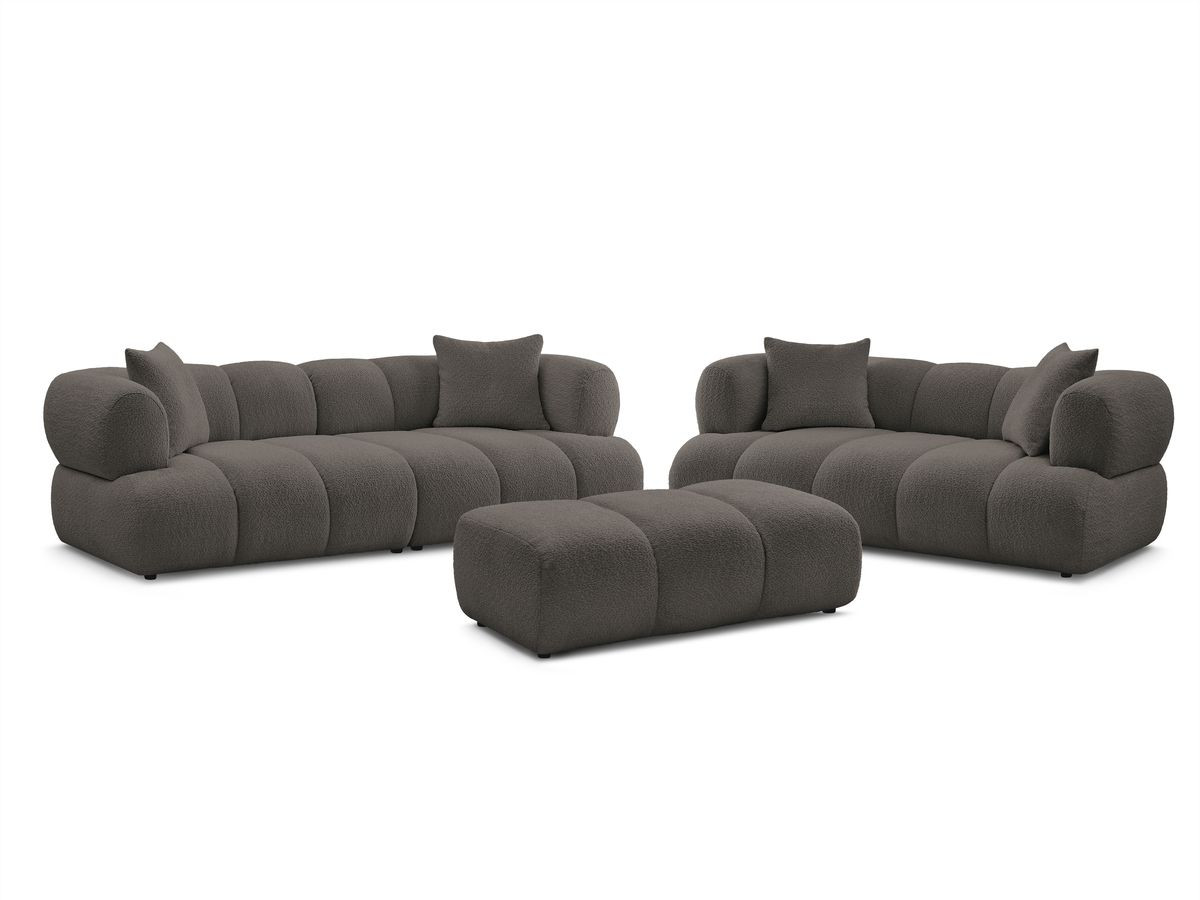 Bobochic Pamira Sofa 5-Sitzer mit Pouf Bouclé-Stoff Braun