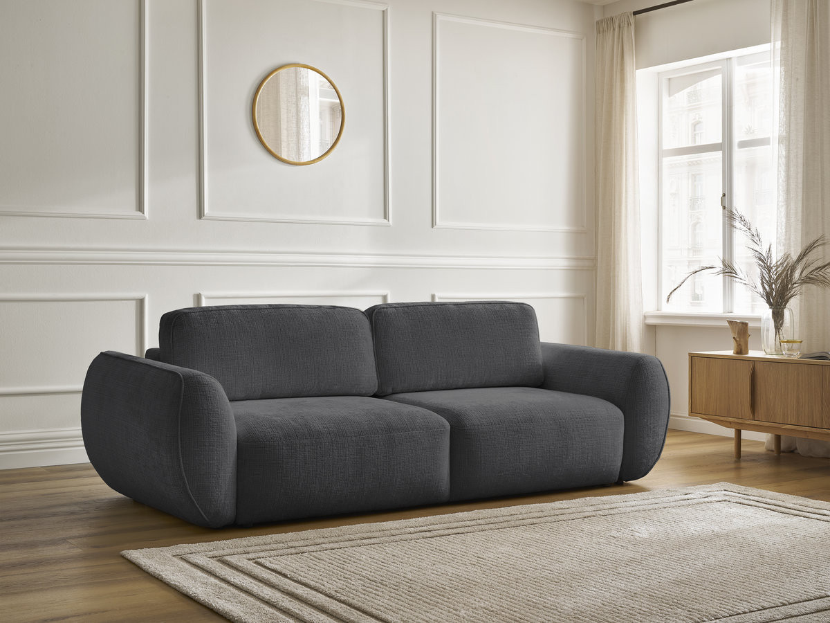 Bobochic Denise Schlafsofa 3-Sitzer mit Bettkasten Strukturstoff Schwarz