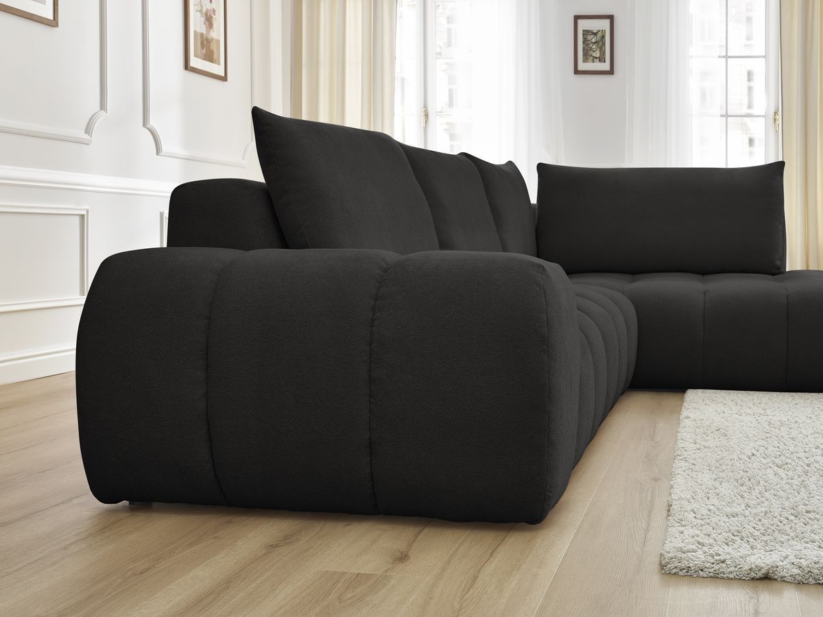 Bobochic Everest Ecksofa, 4 Kissen Strukturstoff Schwarz Ecke rechts