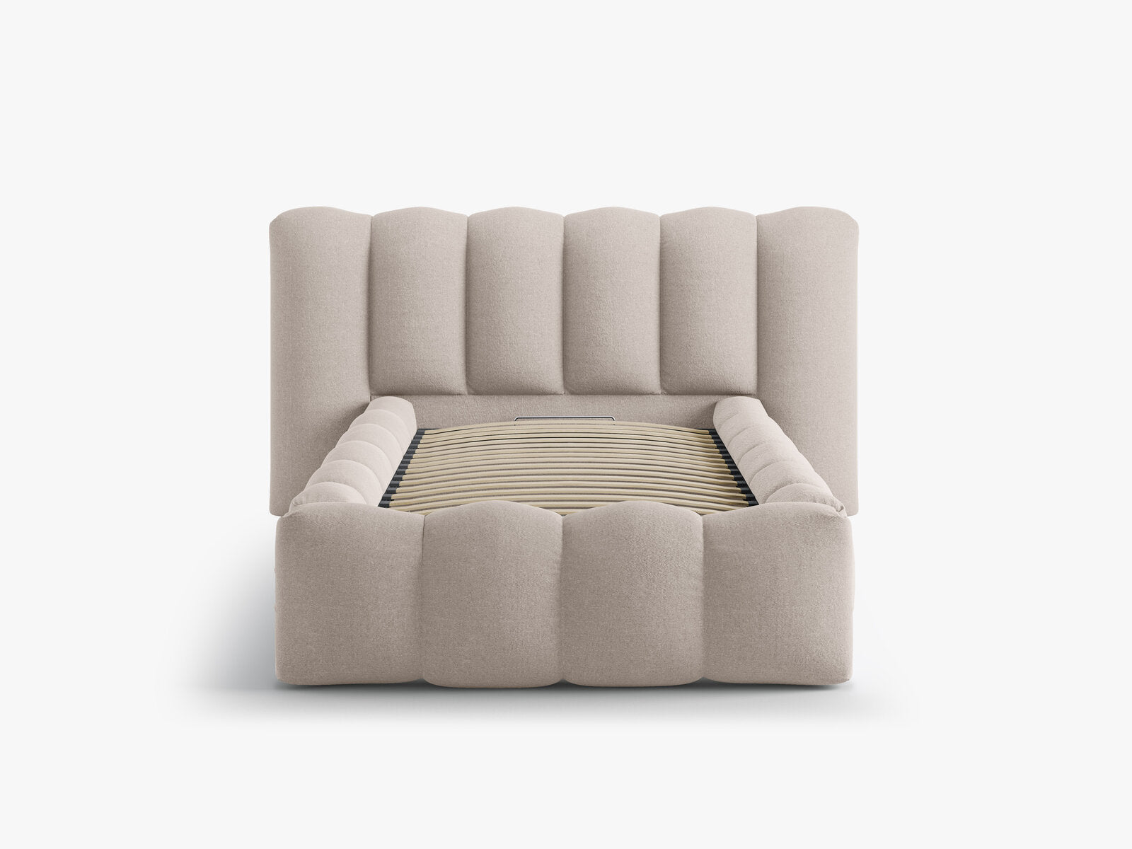 Micadoni Stauraumbett mit Kopfteil Lupine Strukturierter Stoff Moly Cappuccino 90x200