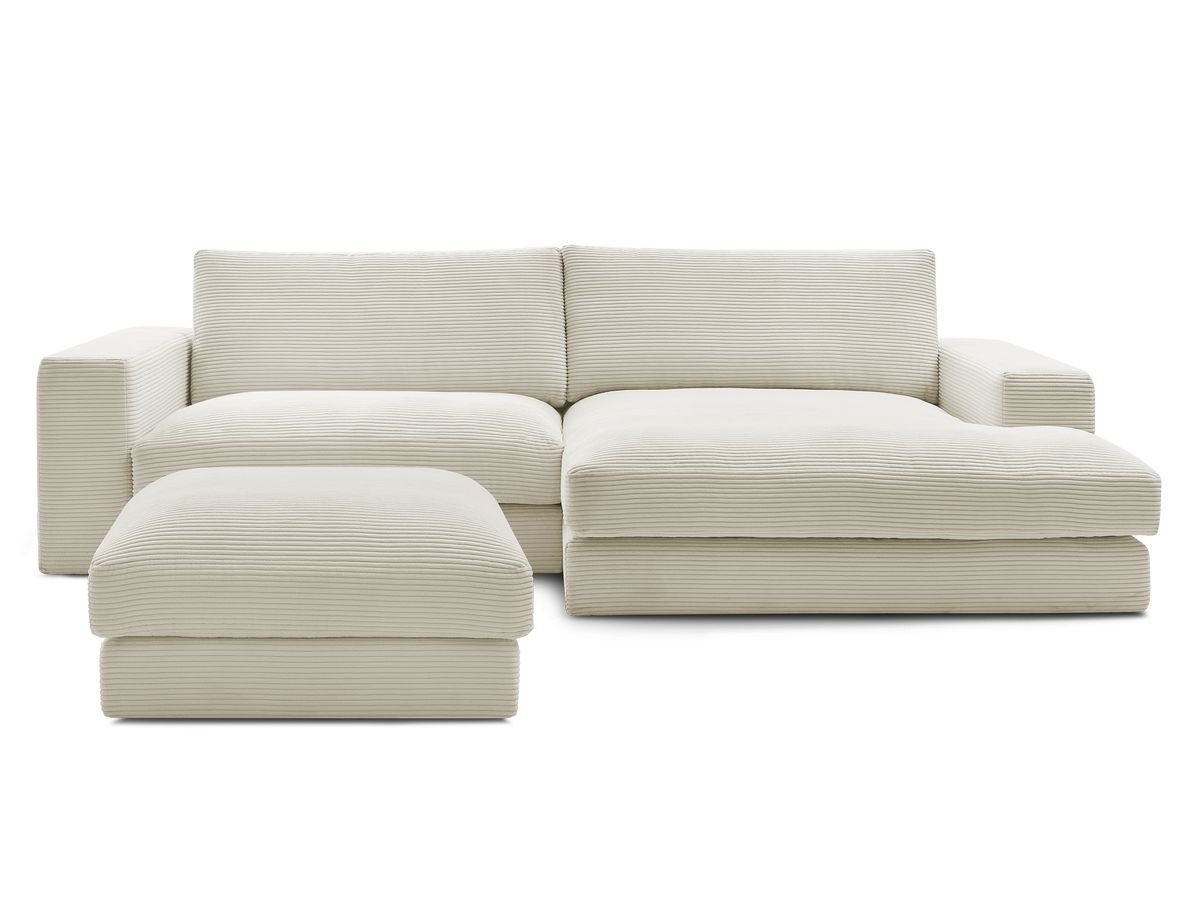 Bobochic Leonard Ecksofa mit Pouf 274 × 159 cm Cordsamt Beige Ecke rechts