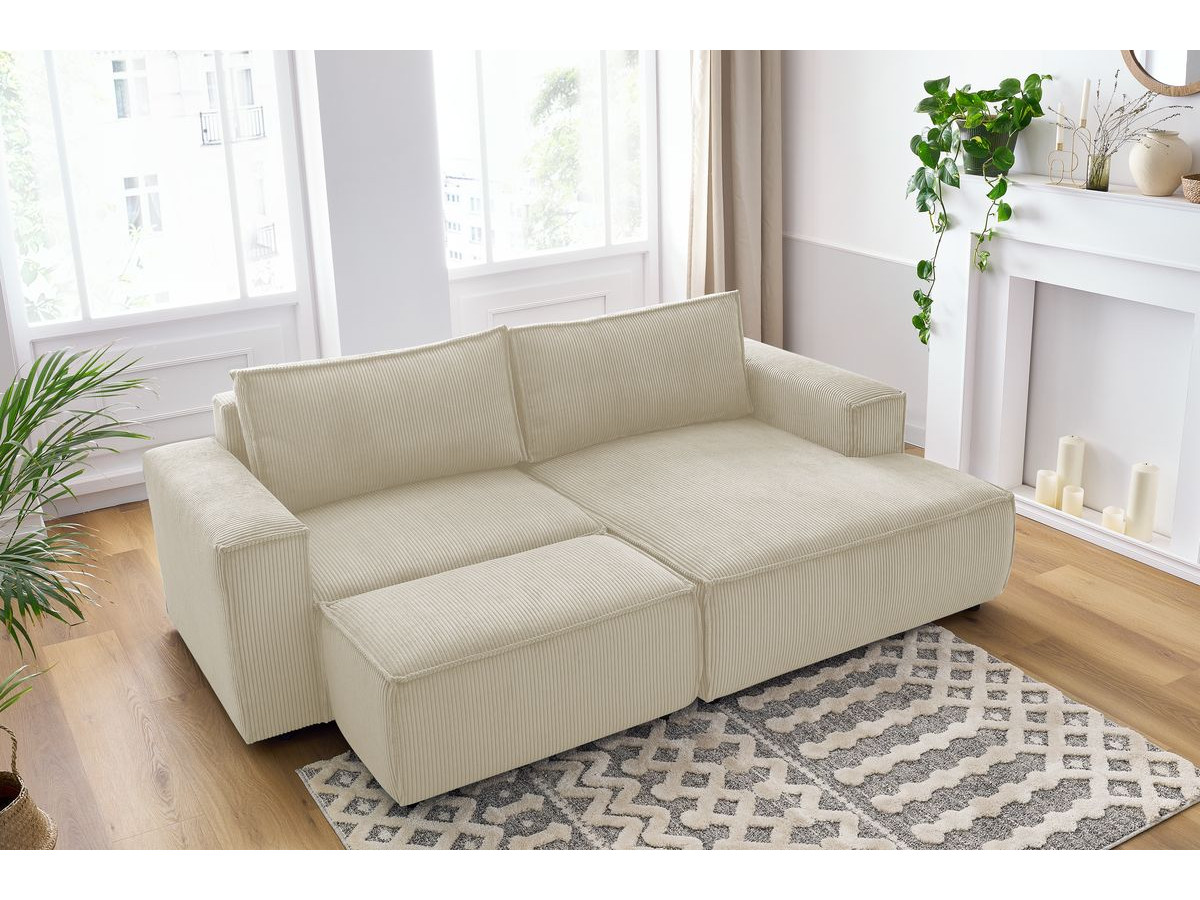 Bobochic Nihad Ecksofa mit Pouf Cordsamt Beige Ecke rechts