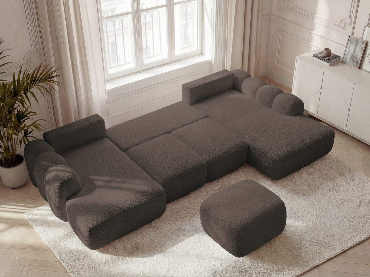 Bobochic Montaigne Wohnlandschaft mit Pouf Bouclé-Stoff Braun Ecke links