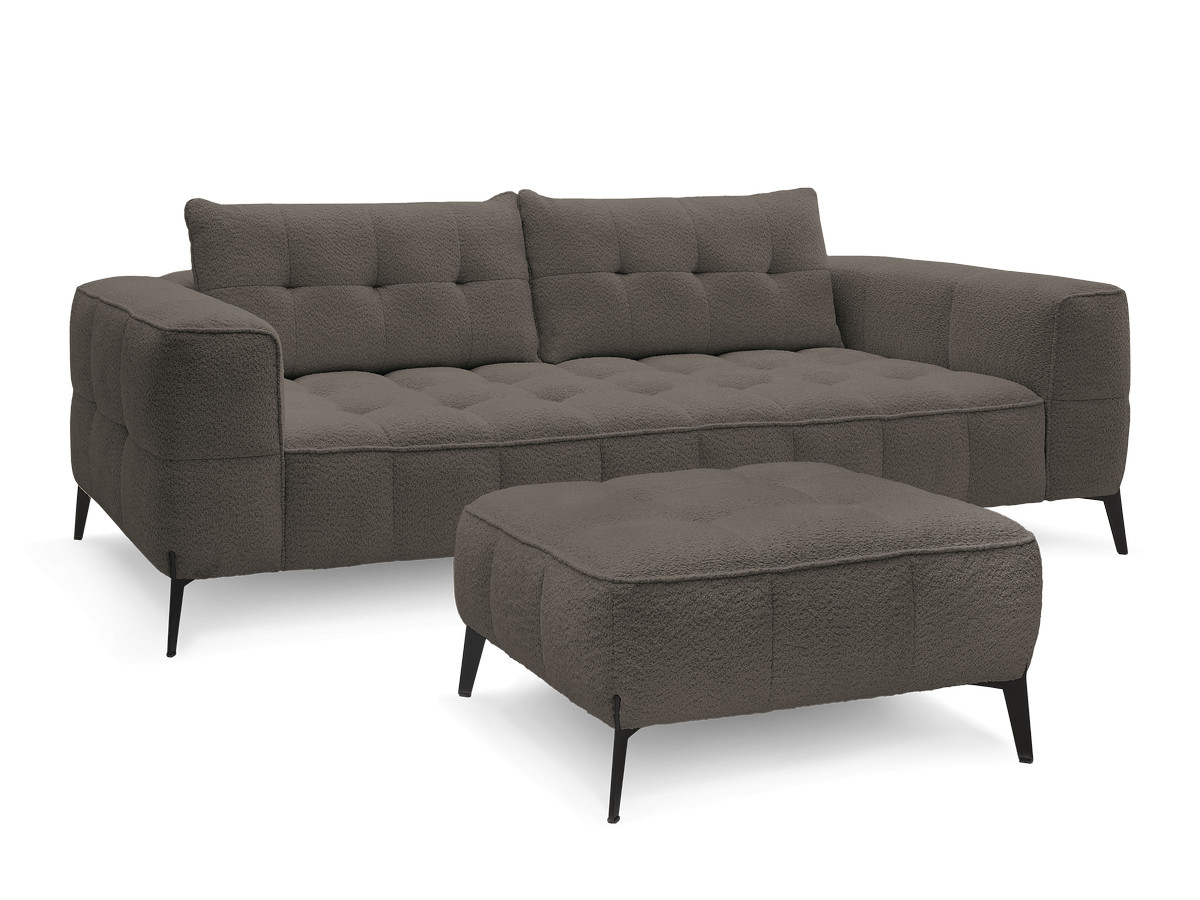 Bobochic Anis Sofa 3-Sitzer mit Pouf Bouclé-Stoff Braun