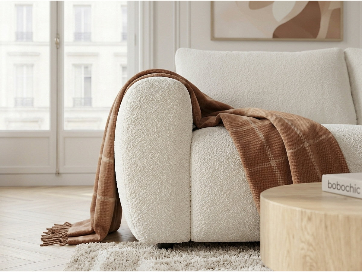 Bobochic Fuji Schlafsofa 3-Sitzer Bouclé-Stoff Weiß