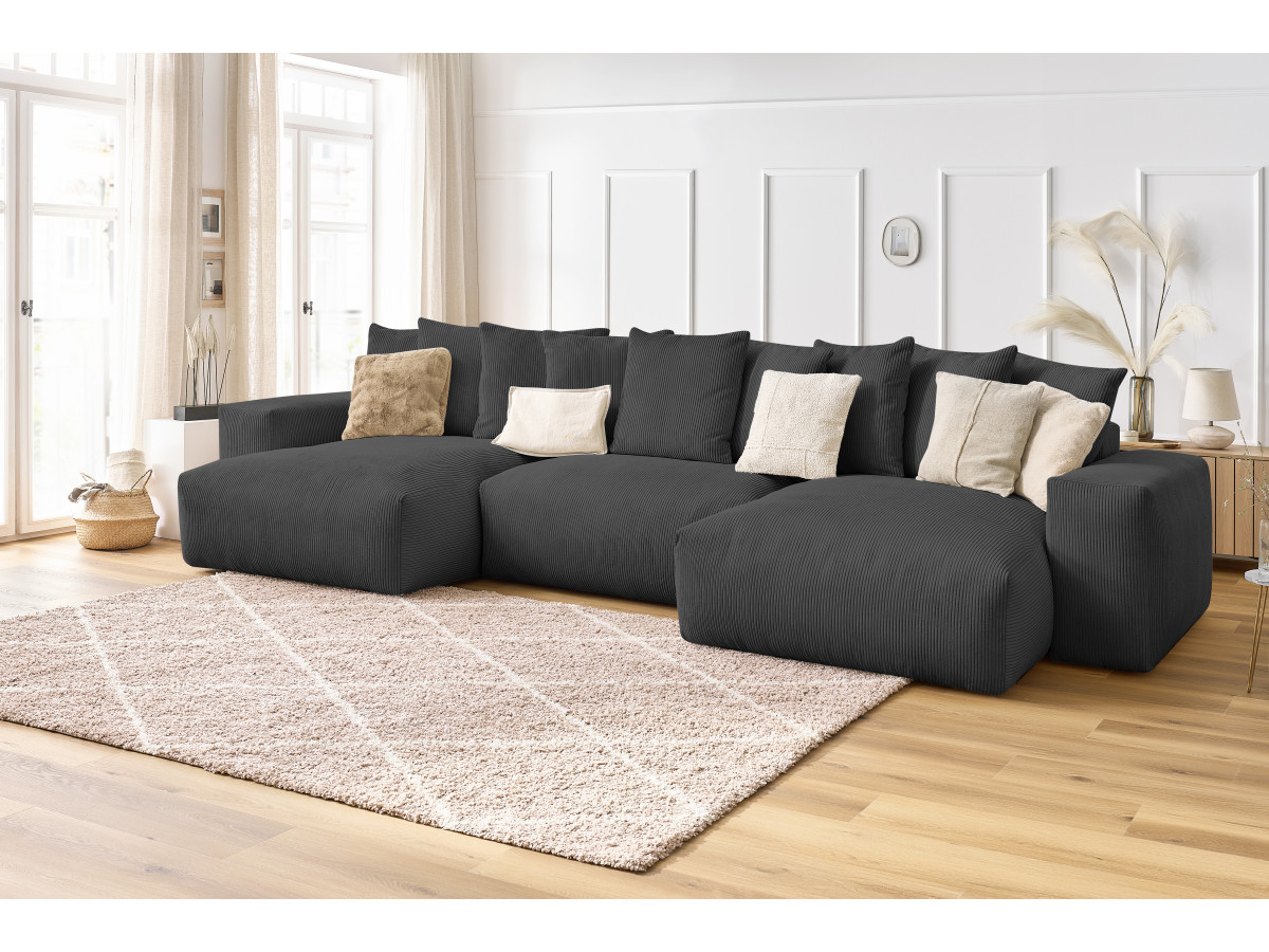 Bobochic Voltaire Wohnlandschaft 420 × 174 cm Cordsamt Dunkelgrau