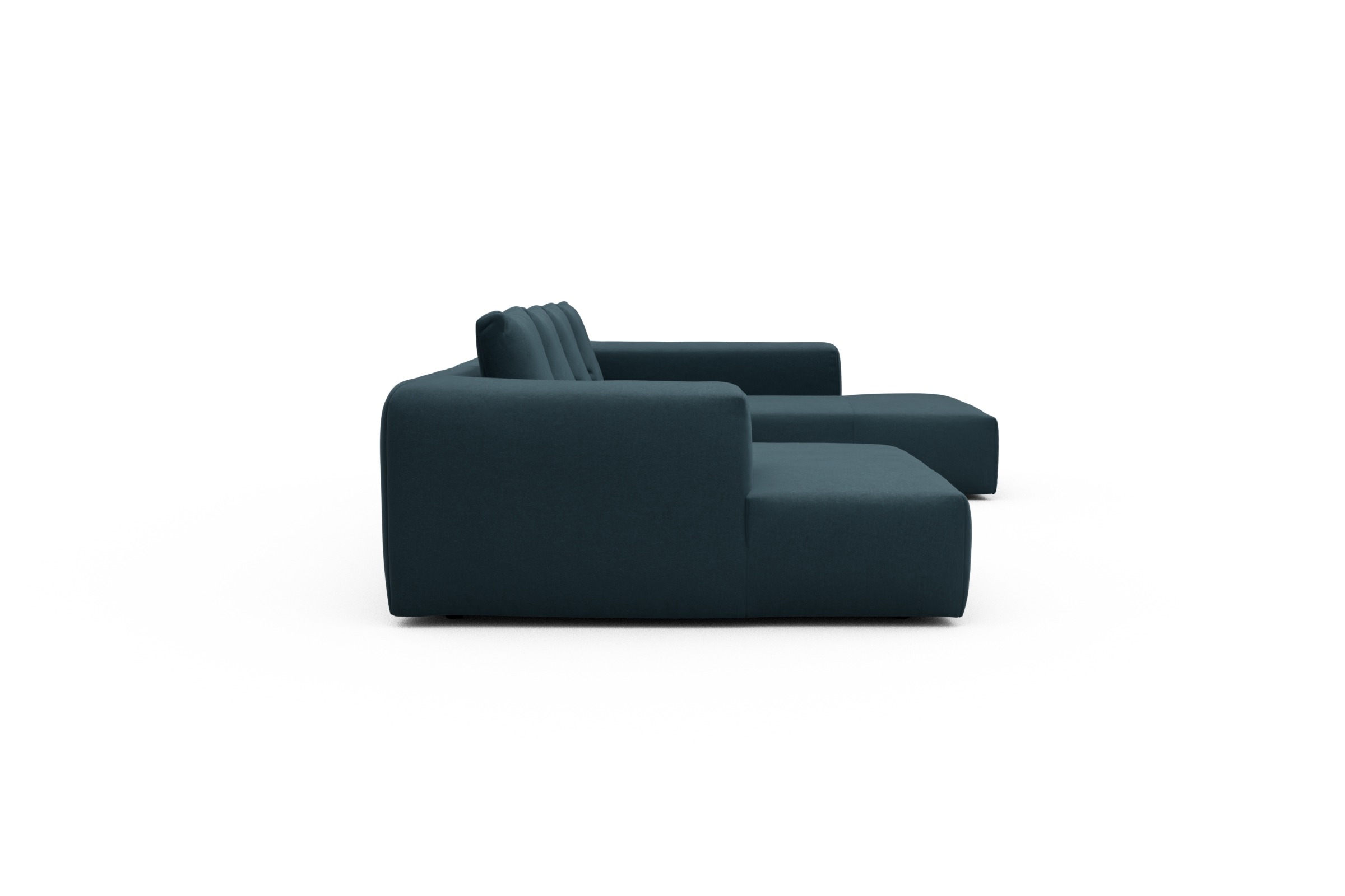 Wohnlandschaft Fred Relax-Ecke rechts mit 2-Sitzer und Chaiselongue links Strukturierter Stoff Satya 443-Deep-Blue