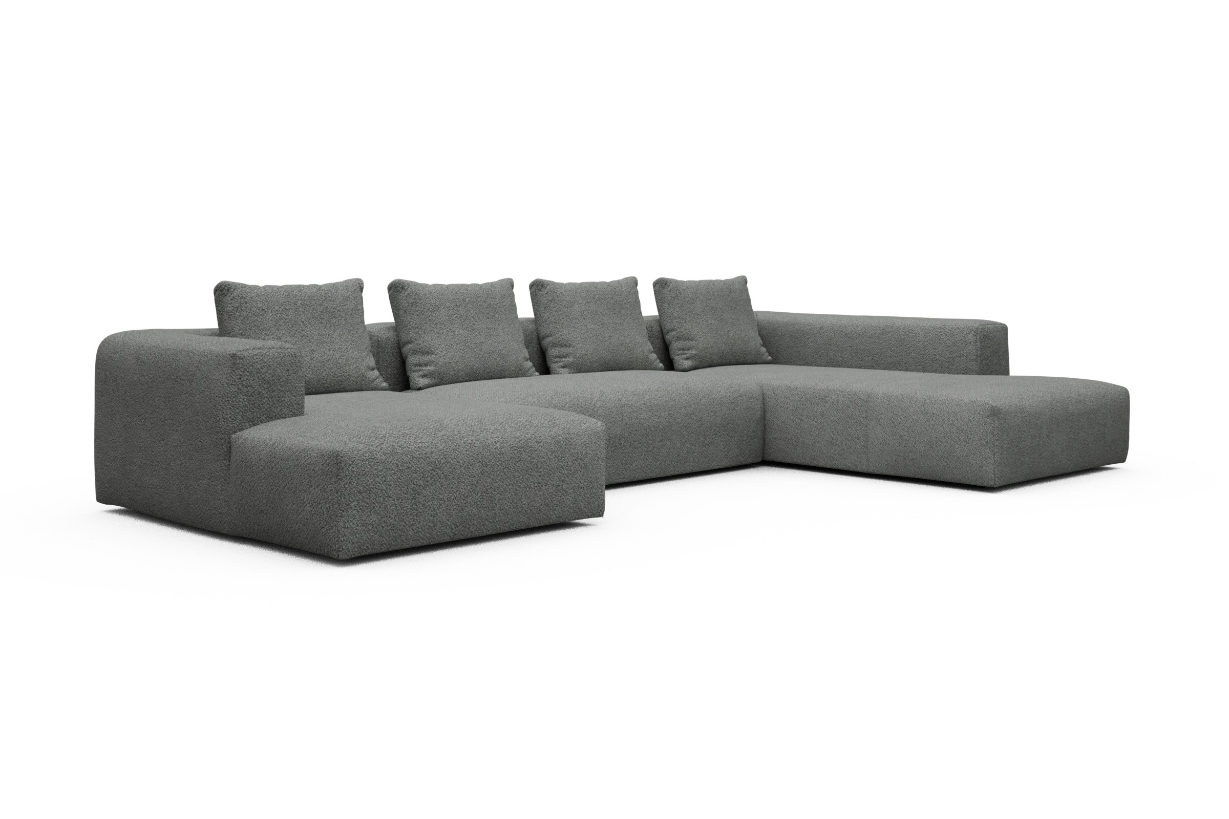 Wohnlandschaft Fred Relax-Ecke rechts mit 2-Sitzer und Chaiselongue links Vanora-Warm-Grey