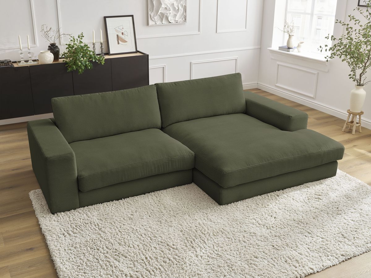 Bobochic Leonard Ecksofa 274 × 159 cm Cordsamt Hellgrün Ecke rechts
