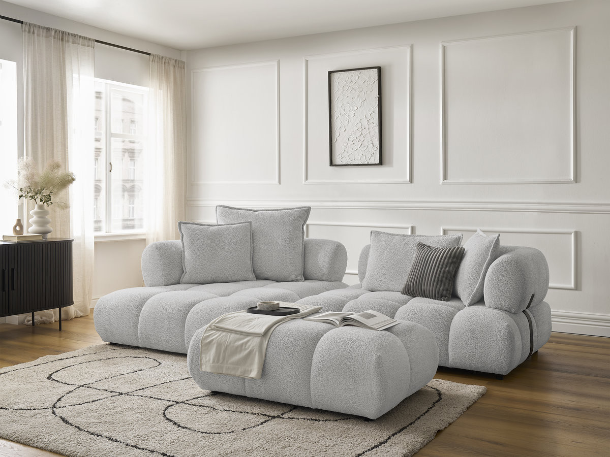Bobochic Alya Ecksofa mit Pouf Bouclé-Stoff Hellgrau Ecke links