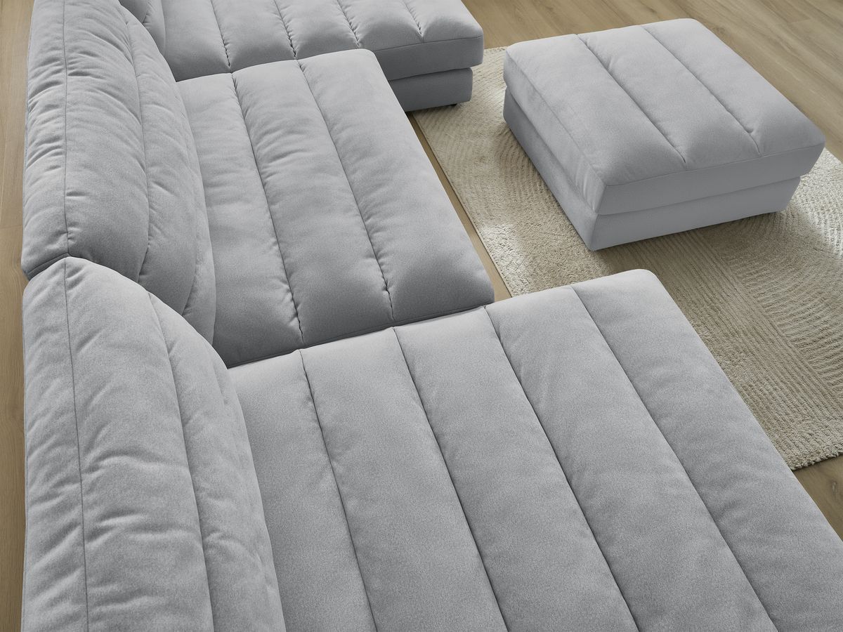 Bobochic Sierra Wohnlandschaft mit Pouf Samt Hellgrau