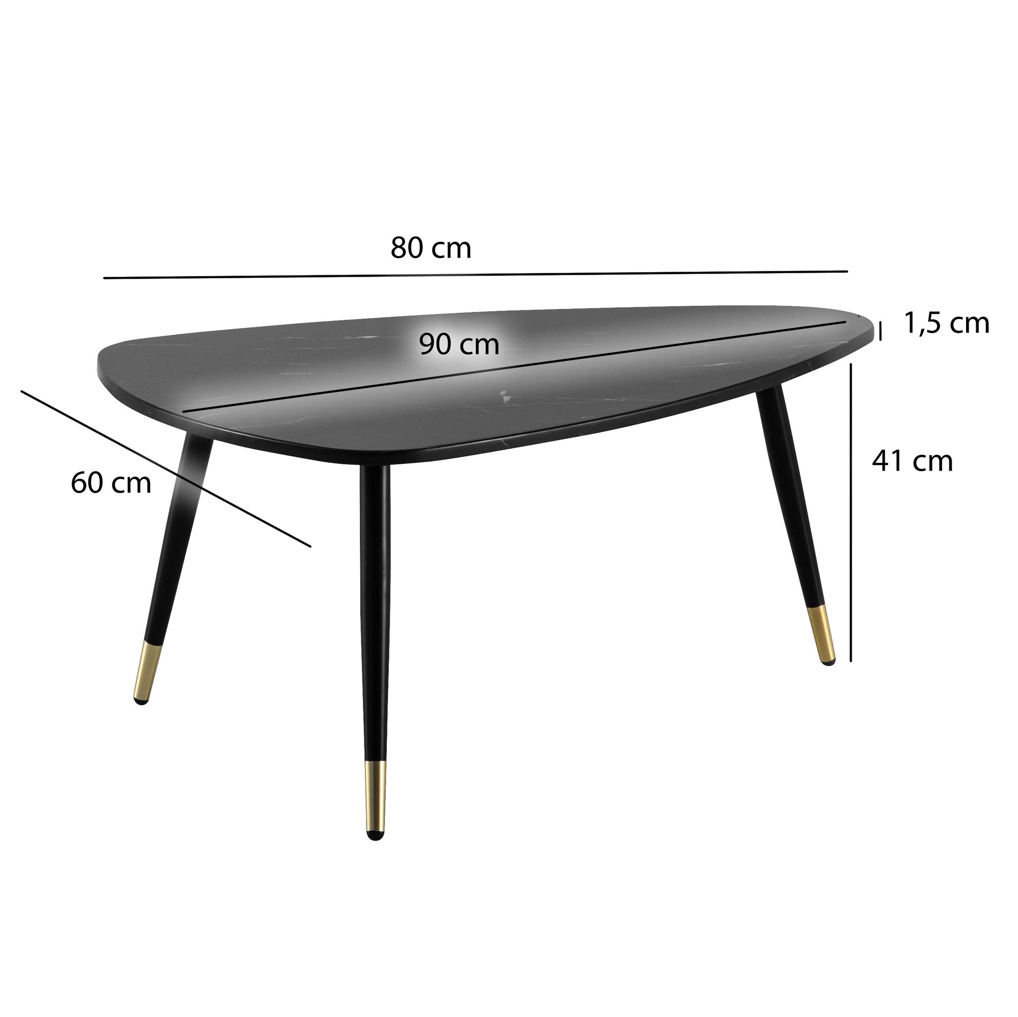 Couchtisch Ringstad Marmoroptik Schwarz 90 × 60 × 41 cm