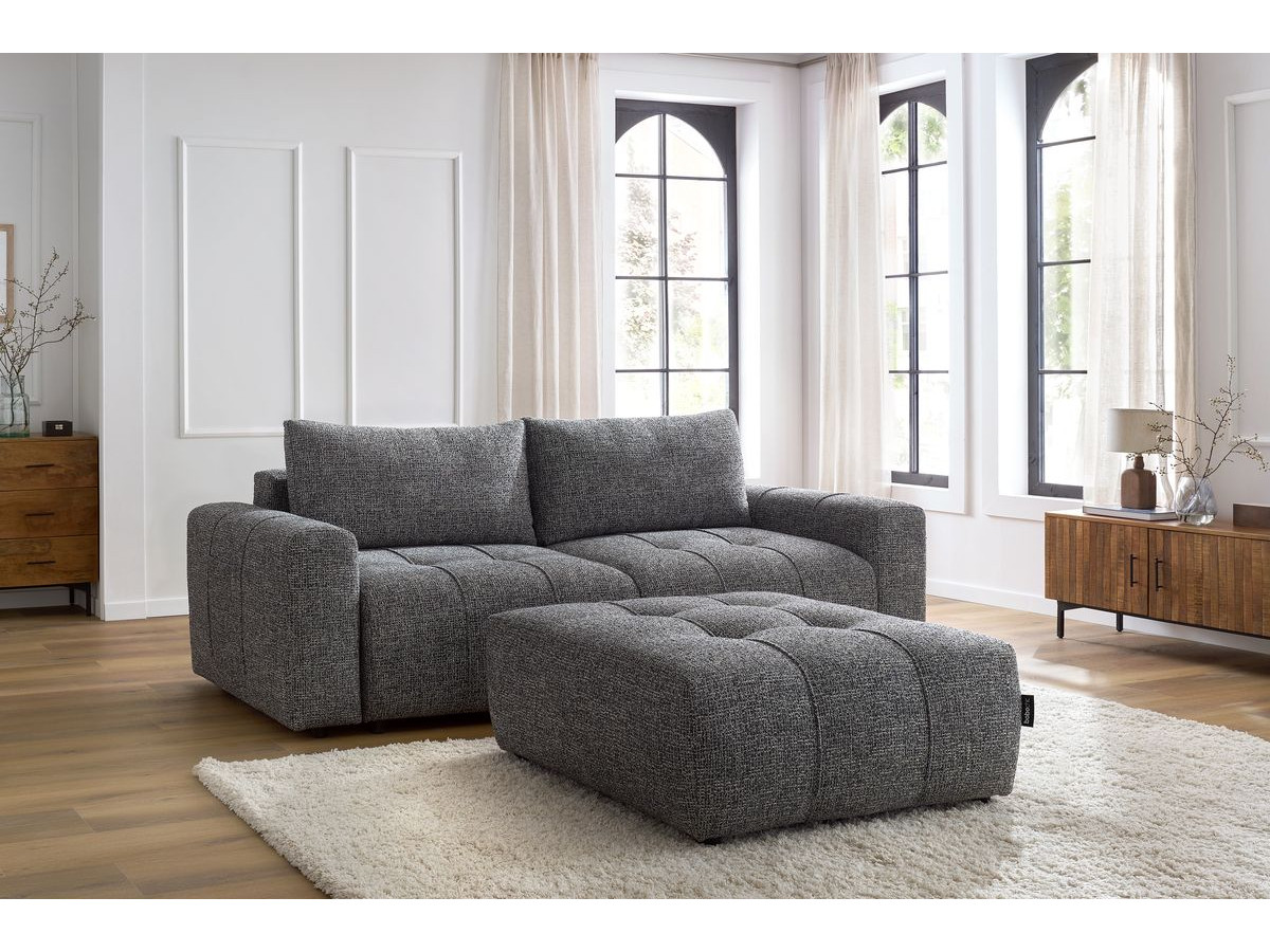 Bobochic Arsene Schlafsofa 4-Sitzer mit Bettkasten und Pouf Melange-Stoff Dunkelgrau