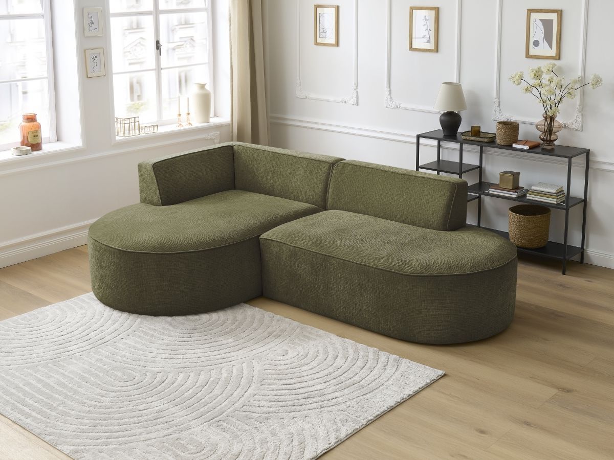 Bobochic Rousseau Ecksofa Strukturstoff Grün Ecke links