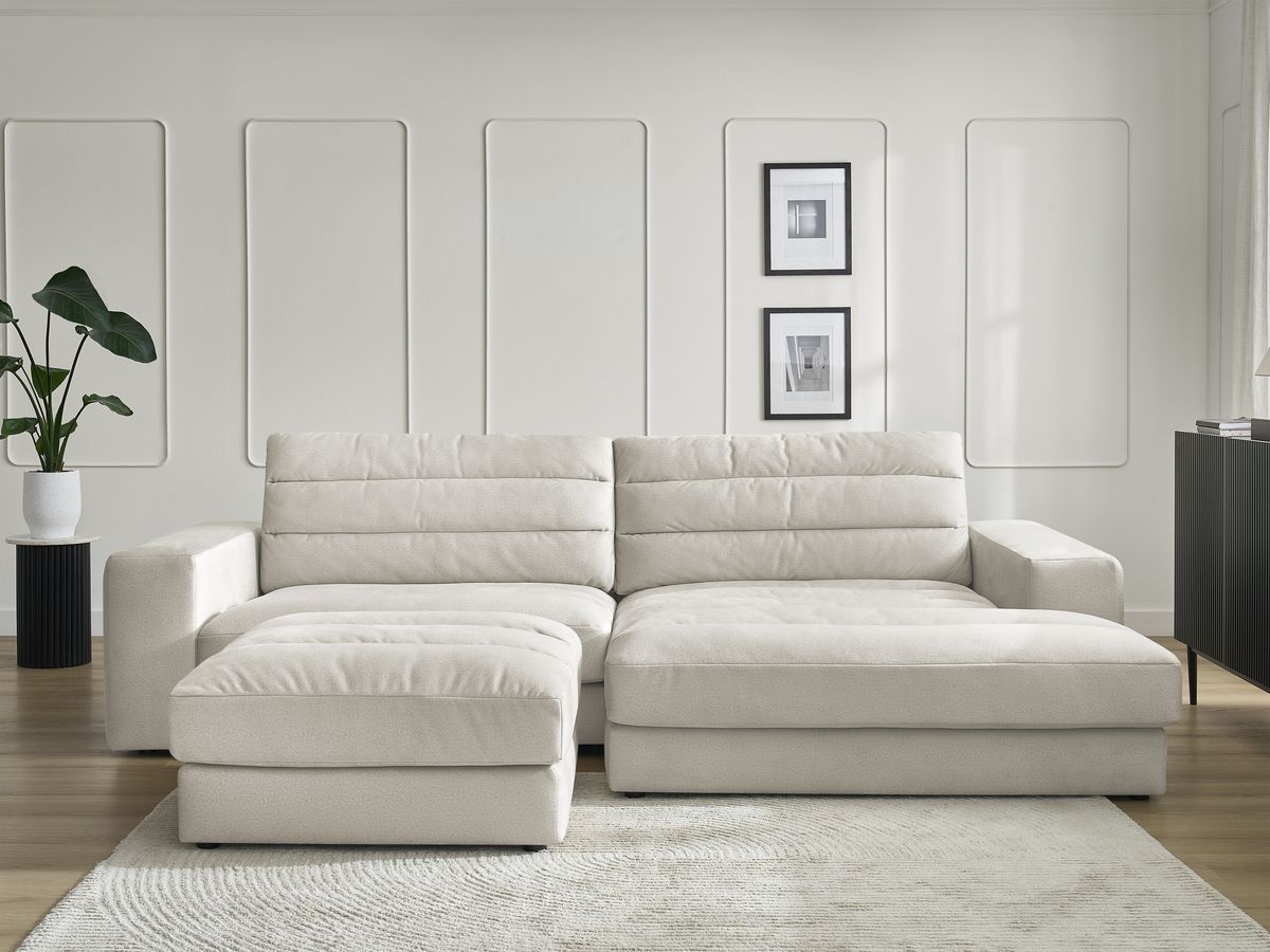 Bobochic Sierra Ecksofa mit Pouf Samt Beige Ecke rechts