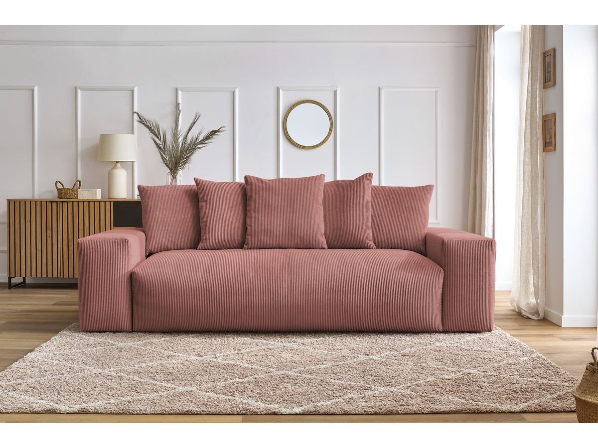 Bobochic Voltaire Schlafsofa 3-Sitzer mit Bettkasten Cordsamt Rosa