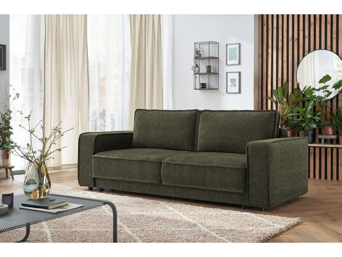 Bobochic Emile Schlafsofa 3-Sitzer mit Bettkasten Melange-Stoff Grün