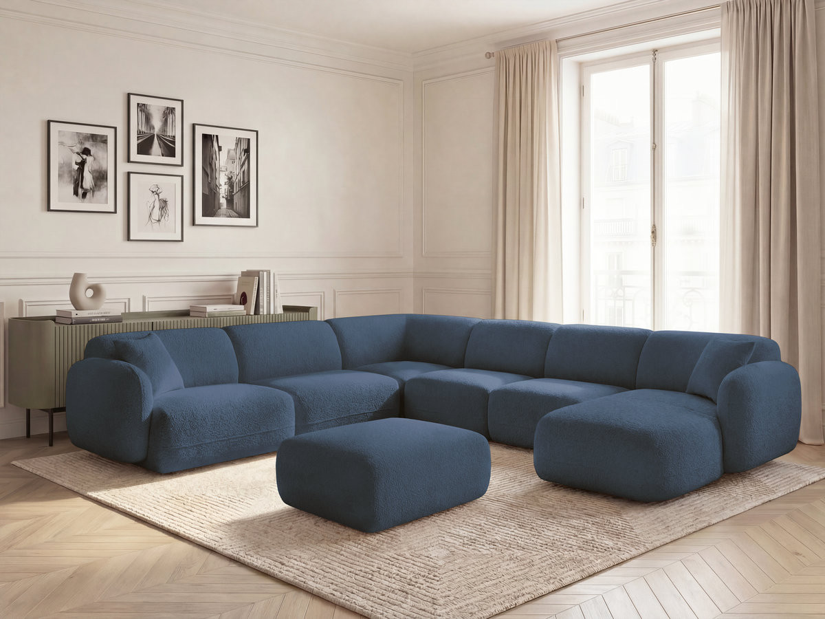 Bobochic Anda Wohnlandschaft mit Pouf 373 × 289 cm Chenille Dunkelblau Ecke links