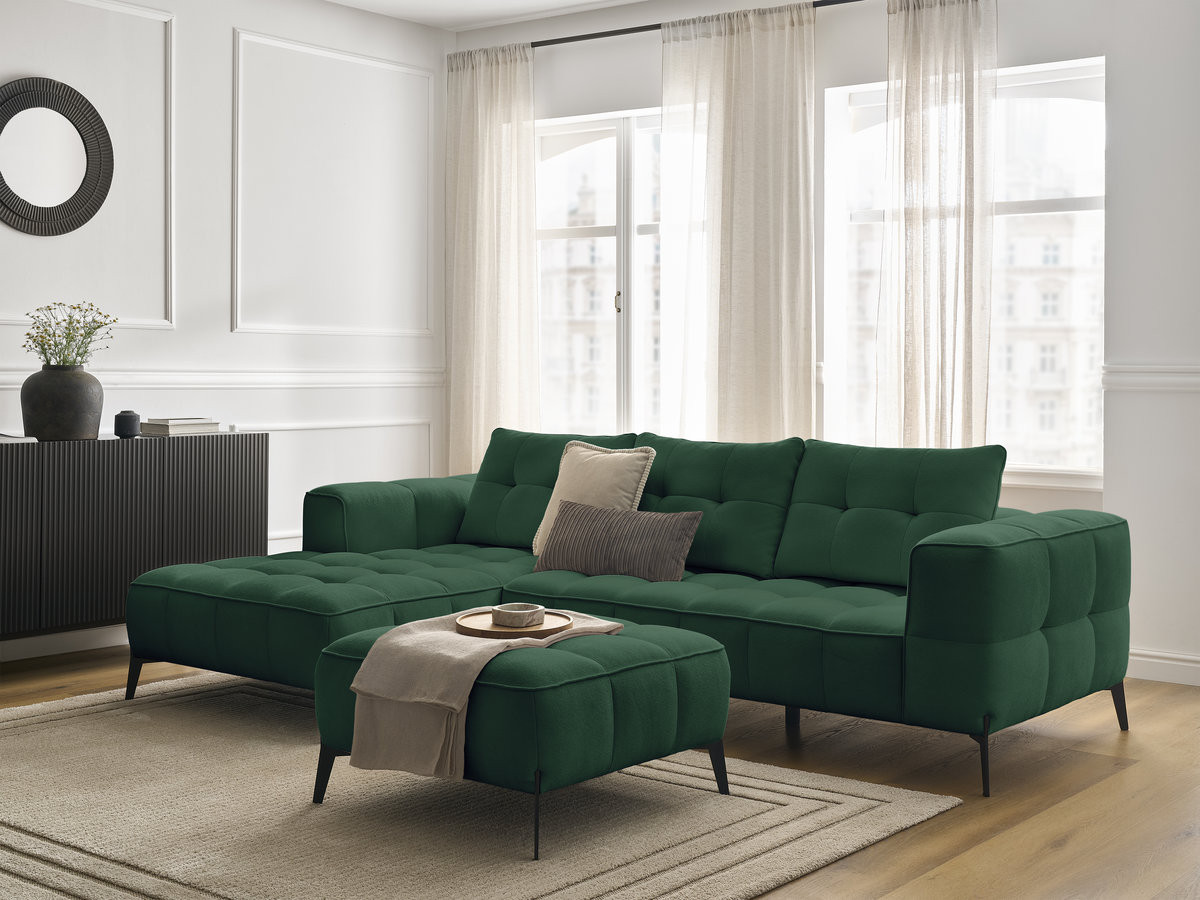 Bobochic Anis Ecksofa mit Pouf Strukturstoff Grün Ecke links