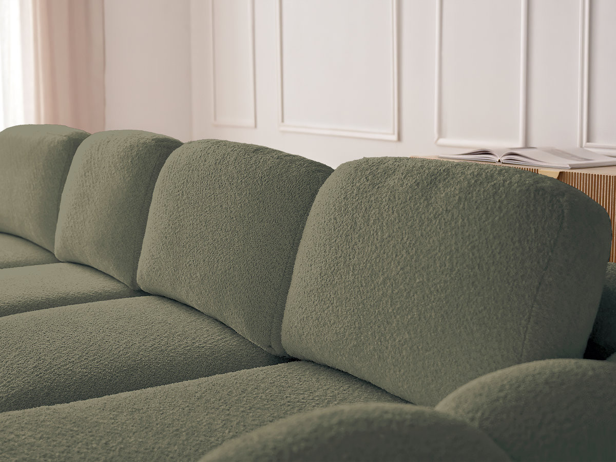 Bobochic Montaigne Ecksofa mit Schlaffunktion und Bettkasten 288 × 196 cm Bouclé-Stoff Grün Ecke rechts