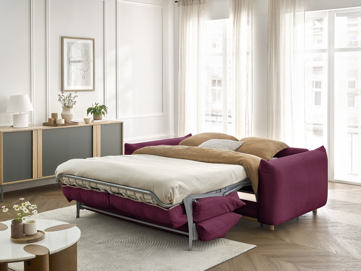 Bobochic Ernest Schlafsofa 3-Sitzer, Liegefläche 190 × 140 / 160 cm Stoff Rot, Liegefläche 160 × 190 cm