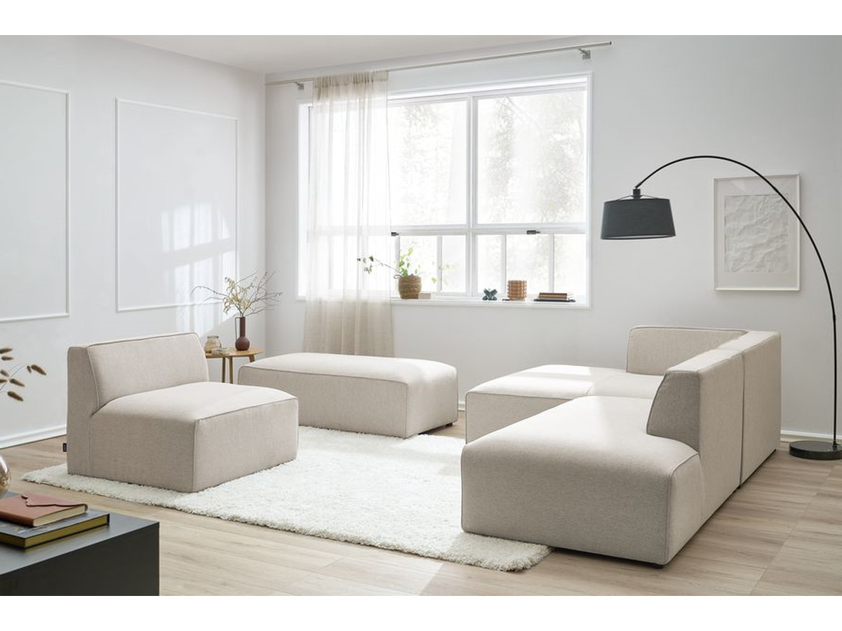 Bobochic Megeve Ecksofa mit Pouf Melange-Stoff Beige Ecke links