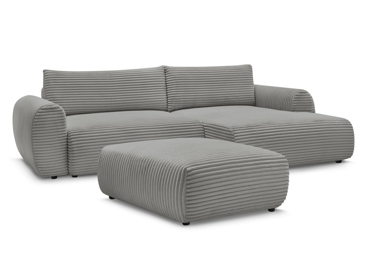 Bobochic Lucien Ecksofa mit Schlaffunktion und Bettkasten und Pouf 314 × 167 cm Breitcord weich Dunkelgrau Ecke rechts