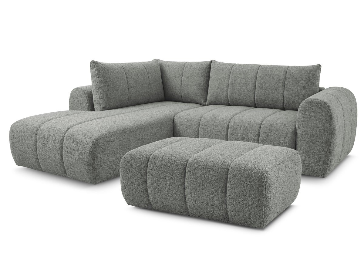 Bobochic Nesty Ecksofa in L-Form, 256 cm, mit Pouf Melange-Stoff Dunkelgrau Ecke links