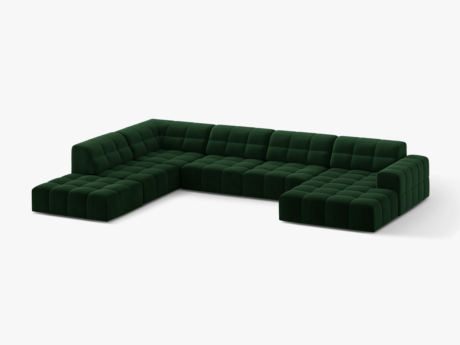 Micadoni Panorama Ecksofa Jennifer 7-Sitzer Samt Bluvel Flaschengrün Links
