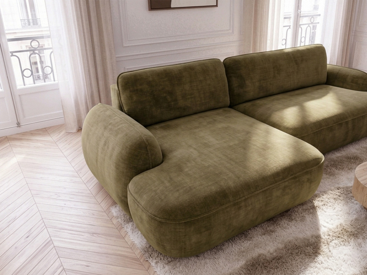 Bobochic Celeste Ecksofa mit Schlaffunktion und Bettkasten Stoff Grün Ecke links