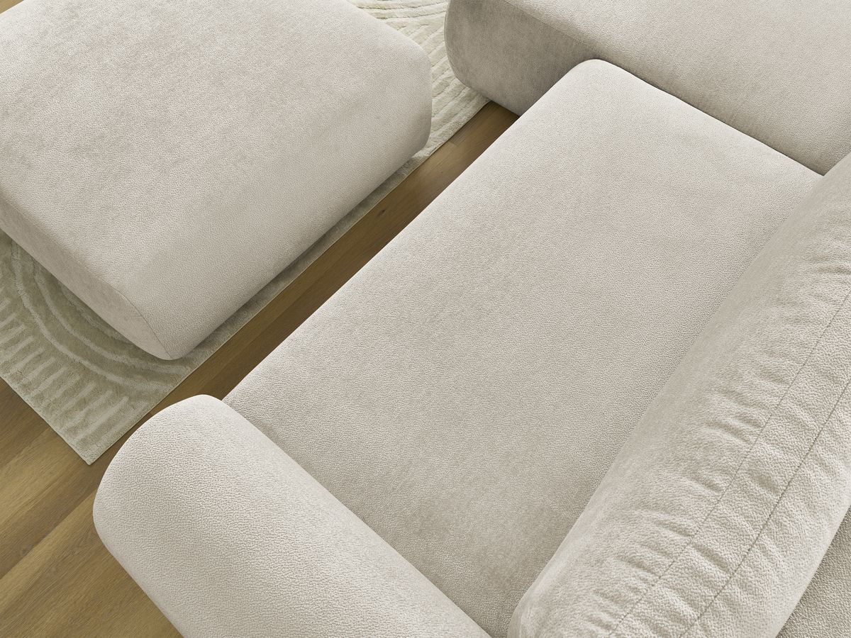Bobochic Lucien Ecksofa mit Schlaffunktion und Bettkasten und Pouf 314 × 167 cm Stoff Beige Ecke links