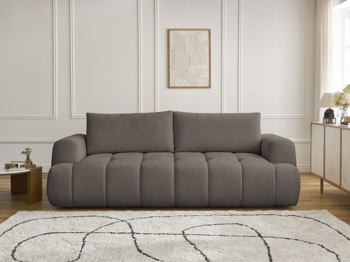 Bobochic Fuji Schlafsofa 3-Sitzer mit Bettkasten Stoff Taupe