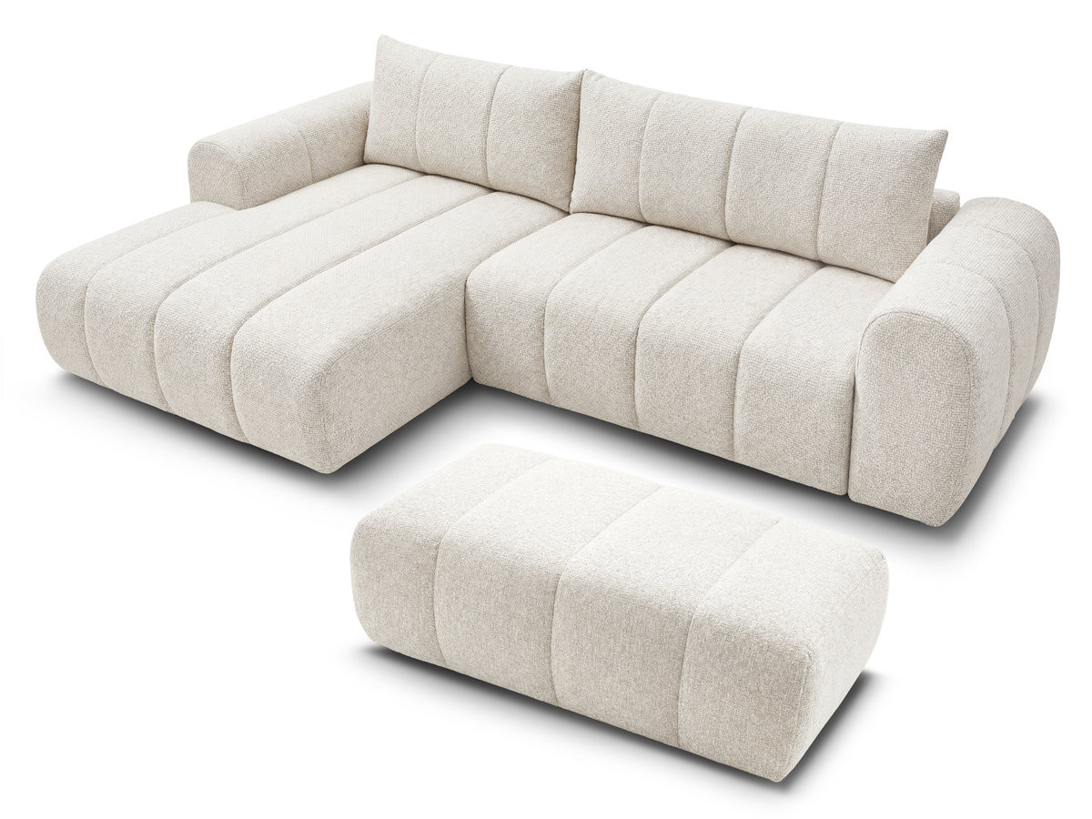 Bobochic Nesty Ecksofa 272 cm mit Pouf Melange-Stoff Beige Ecke links