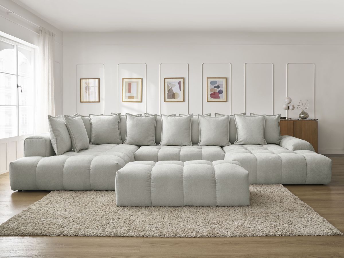 Bobochic Everest Wohnlandschaft mit Pouf, 14 Kissen Strukturstoff Hellgrau Ecke rechts