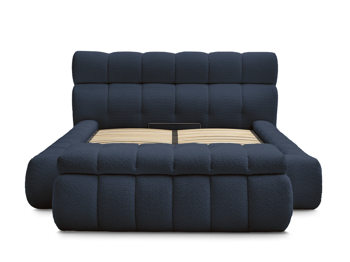 Bobochic Mont-blanc Polsterbett mit Bettkasten mit Bettbank Bouclé-Stoff Dunkelblau, Liegefläche 180 × 200 cm