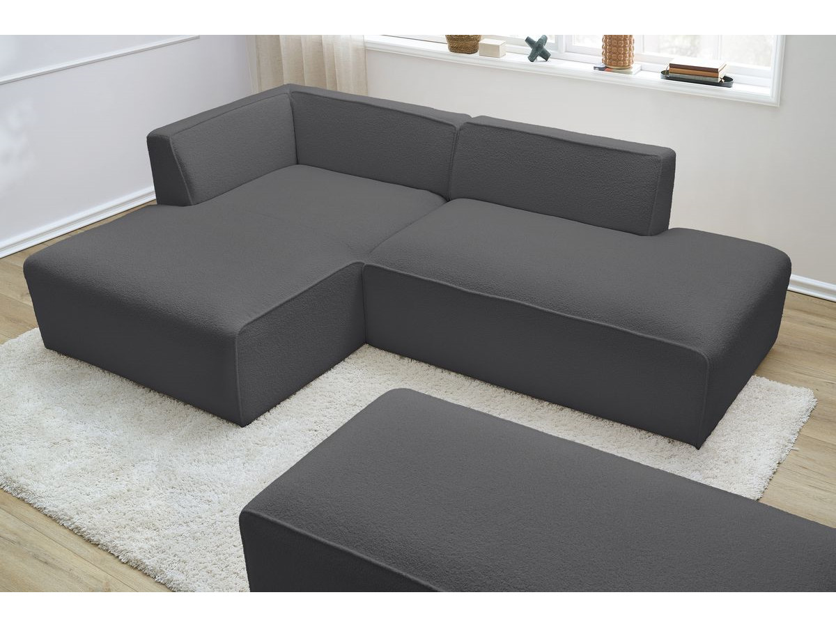 Bobochic Megeve Ecksofa mit Schlaffunktion und Pouf Bouclé-Stoff Dunkelgrau Ecke links