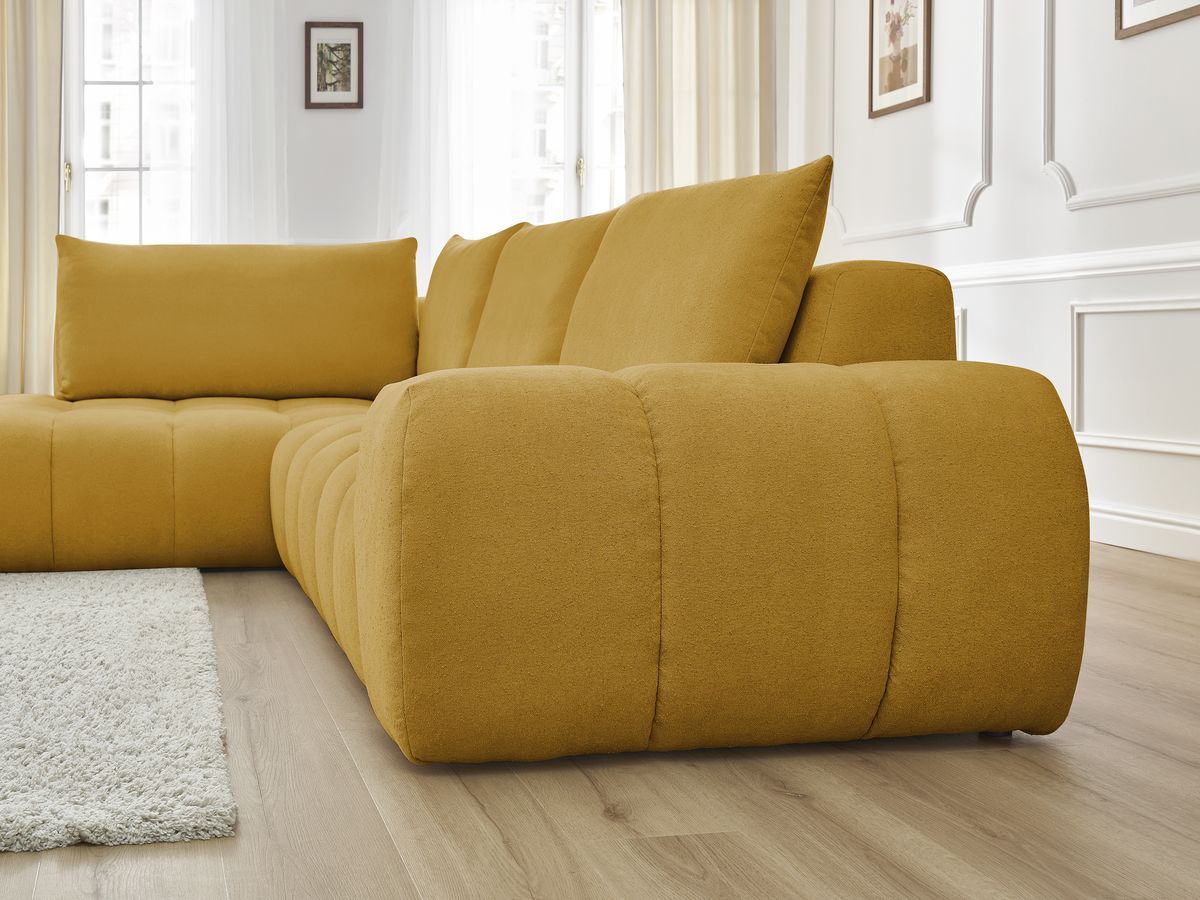 Bobochic Everest Ecksofa, 4 Kissen Strukturstoff Gelb Ecke links