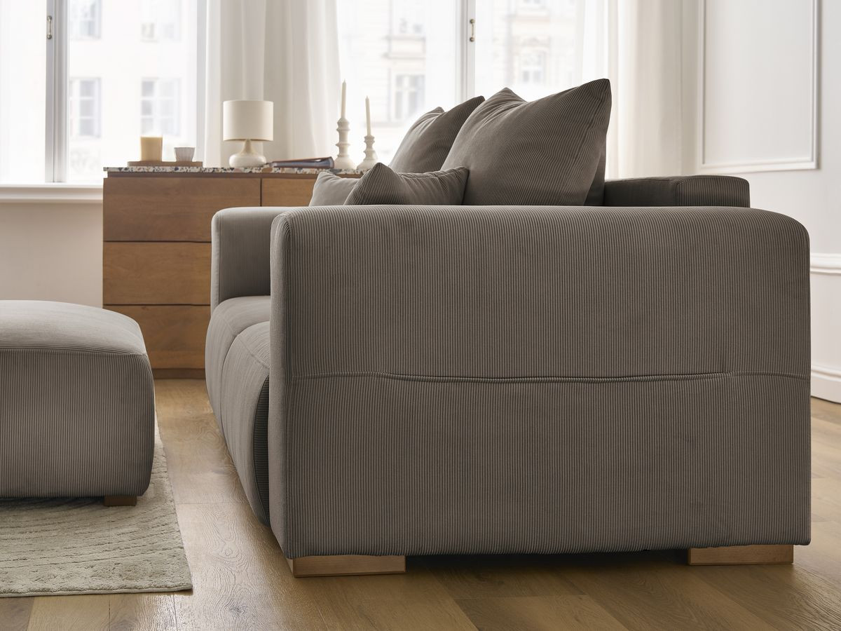 Bobochic Sidonie Sofa 3-Sitzer mit Pouf Cordsamt Taupe