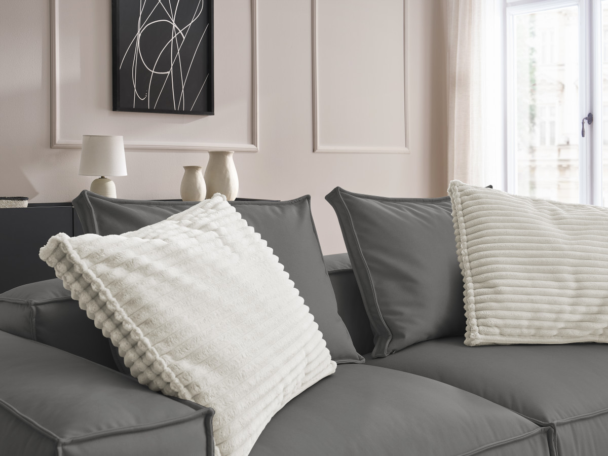 Bobochic Boheme Sofa 4-Sitzer mit Pouf Kunstleder Dunkelgrau