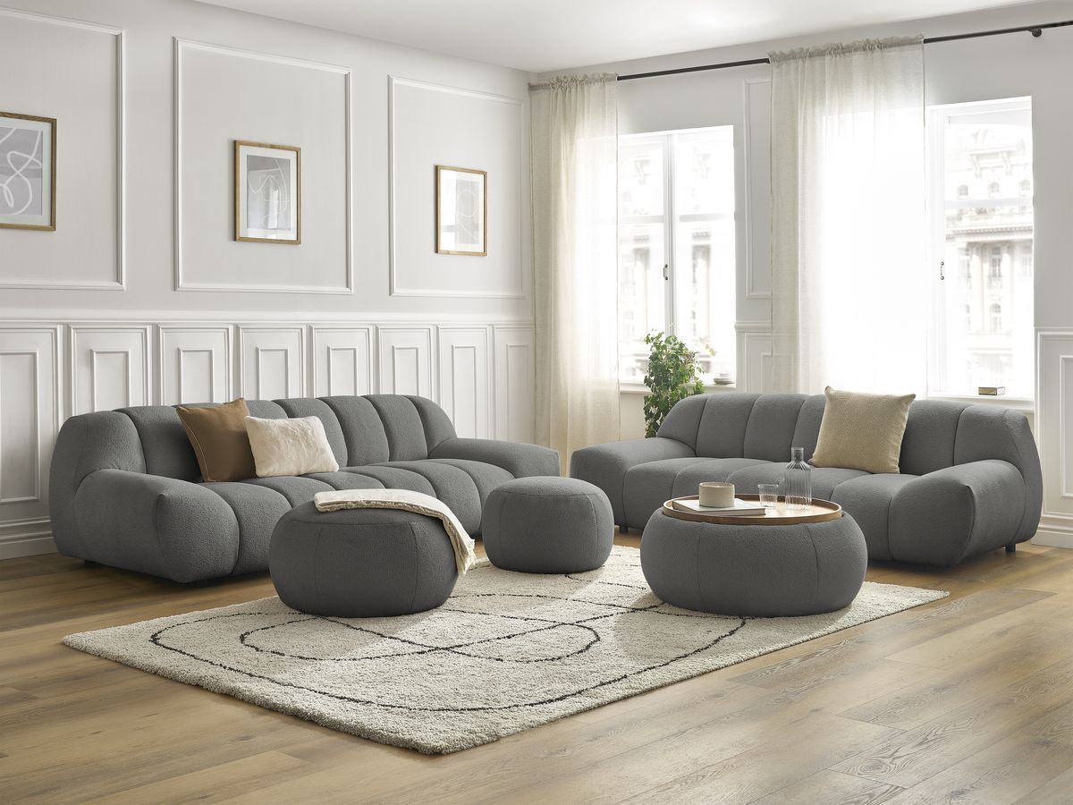 Bobochic Hayden Sofa 7-Sitzer mit Pouf Bouclé-Stoff Dunkelgrau