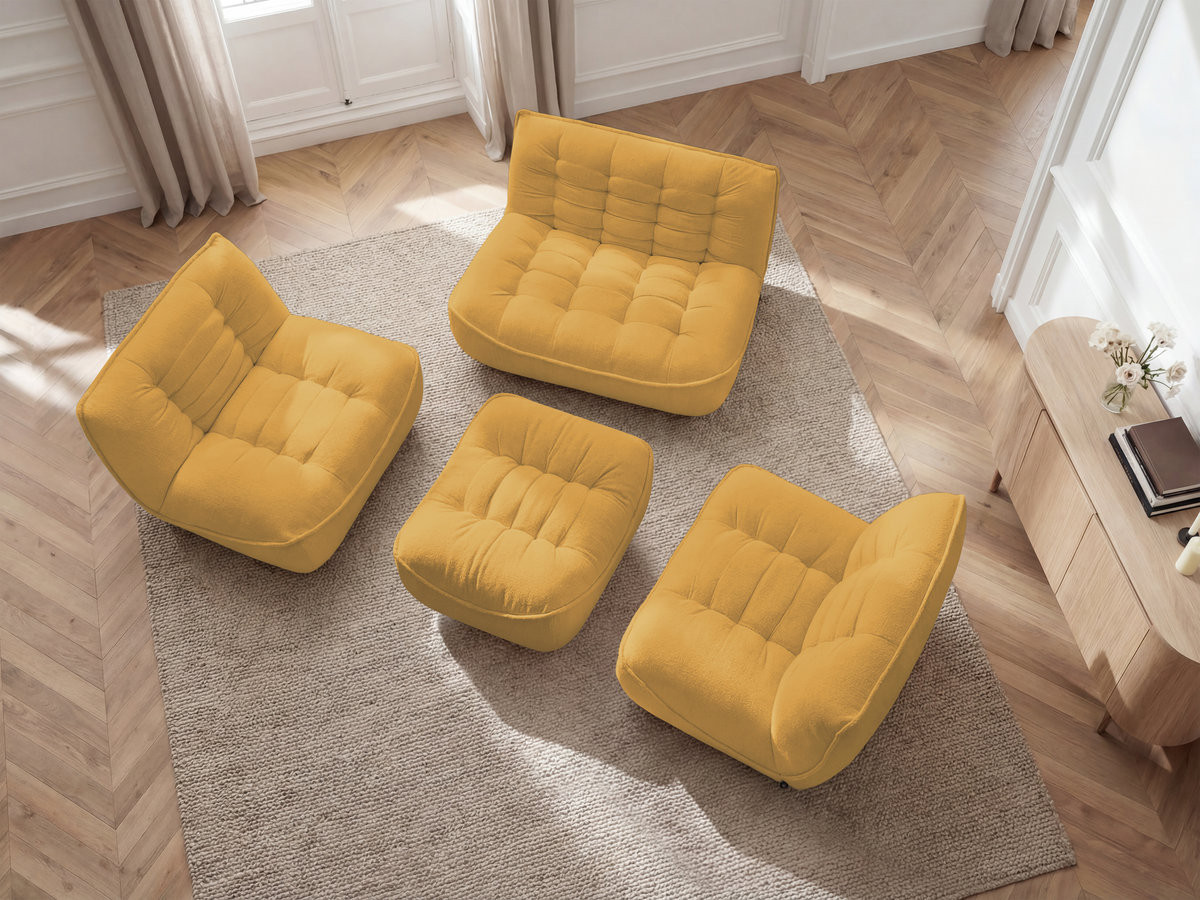 Bobochic Serena Sofa 4-Sitzer mit Pouf Melange-Stoff Gelb