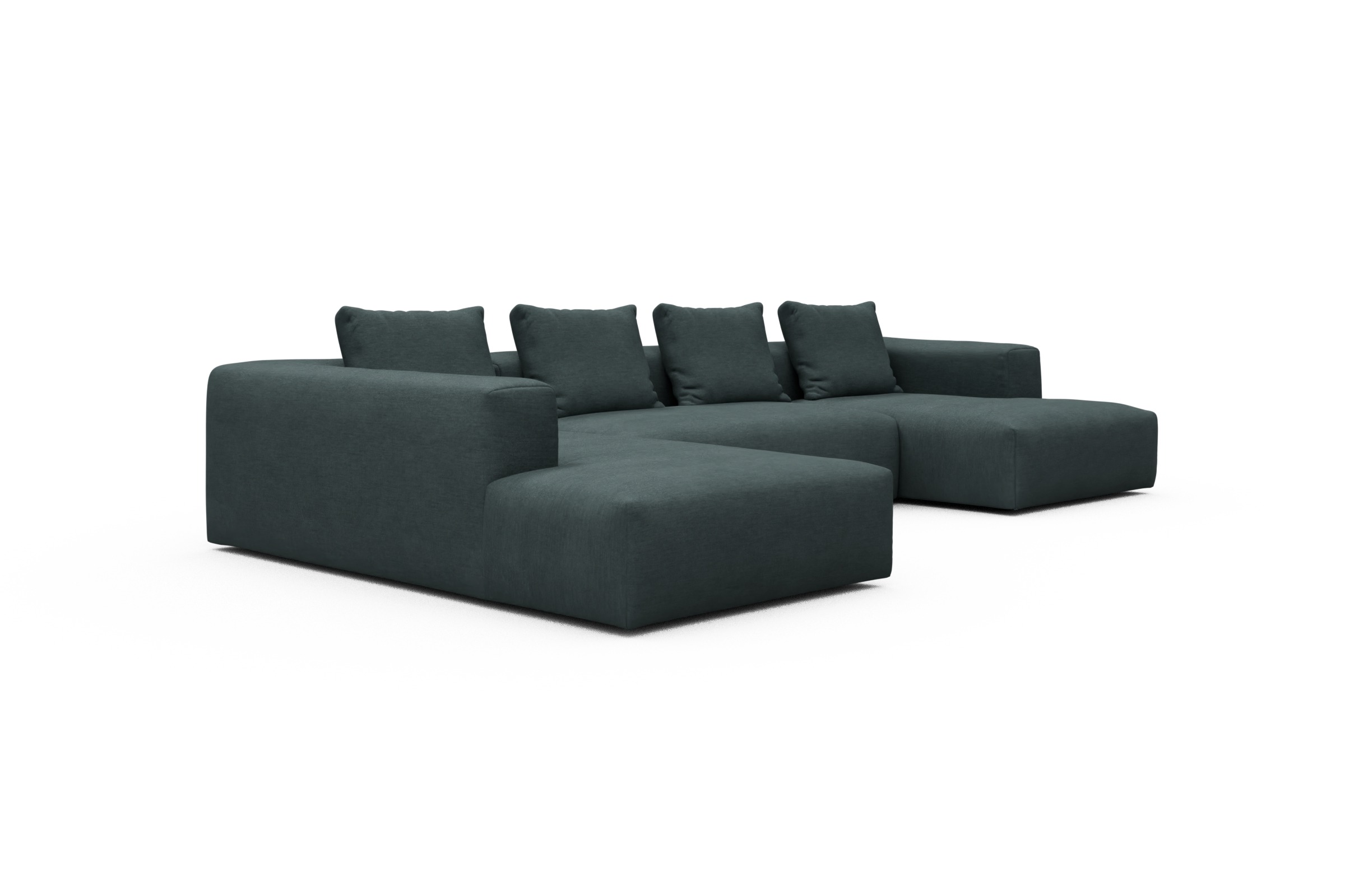 Wohnlandschaft Fred Relax-Ecke links mit 2-Sitzer und Chaiselongue rechts Flachgewebe Vivus 573-Dusty-Blue