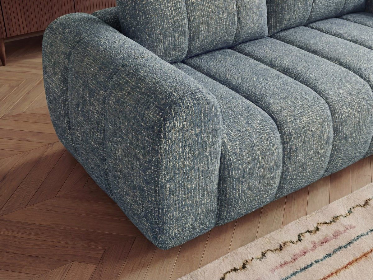 Bobochic Nesty Ecksofa 272 cm mit Pouf Melange-Stoff Blau Ecke rechts